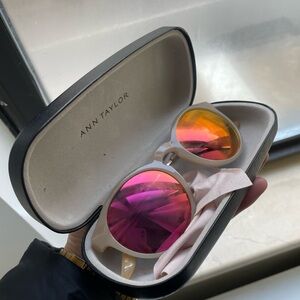 Ann Taylor Pink Reflective Sunglasses with Original Case and Cleaning Cloth.